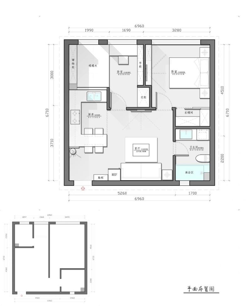 户型优化分享:50平公寓的不同设计方案 93原始平面图 --原房型为一