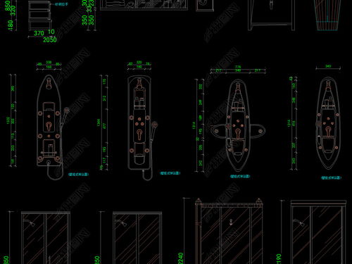 浴室卫生间用品cad尺寸图库设计平面图下载