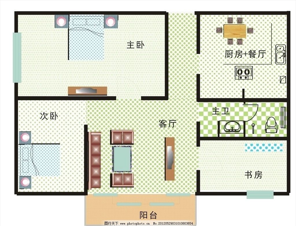 室内平面设计图图片,书房 沙发 电视机 床 其他设计-